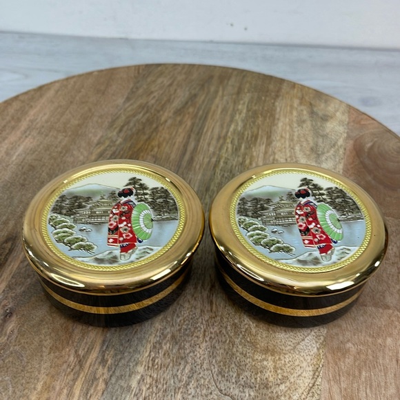 Chokin Artpiece Trinket Dishes With Lids-Set of 2 - Picture 1 of 8